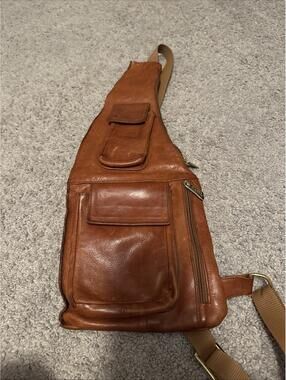 Unisex Crossbody Brown Leather Sling Bag Vintage